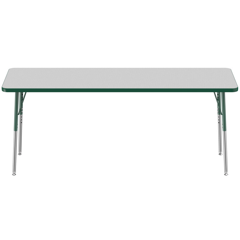 Rectangle T-Mould Adjustable Height Activity Table, 30" x 48", Grey/Green, Standard Swivel Glide