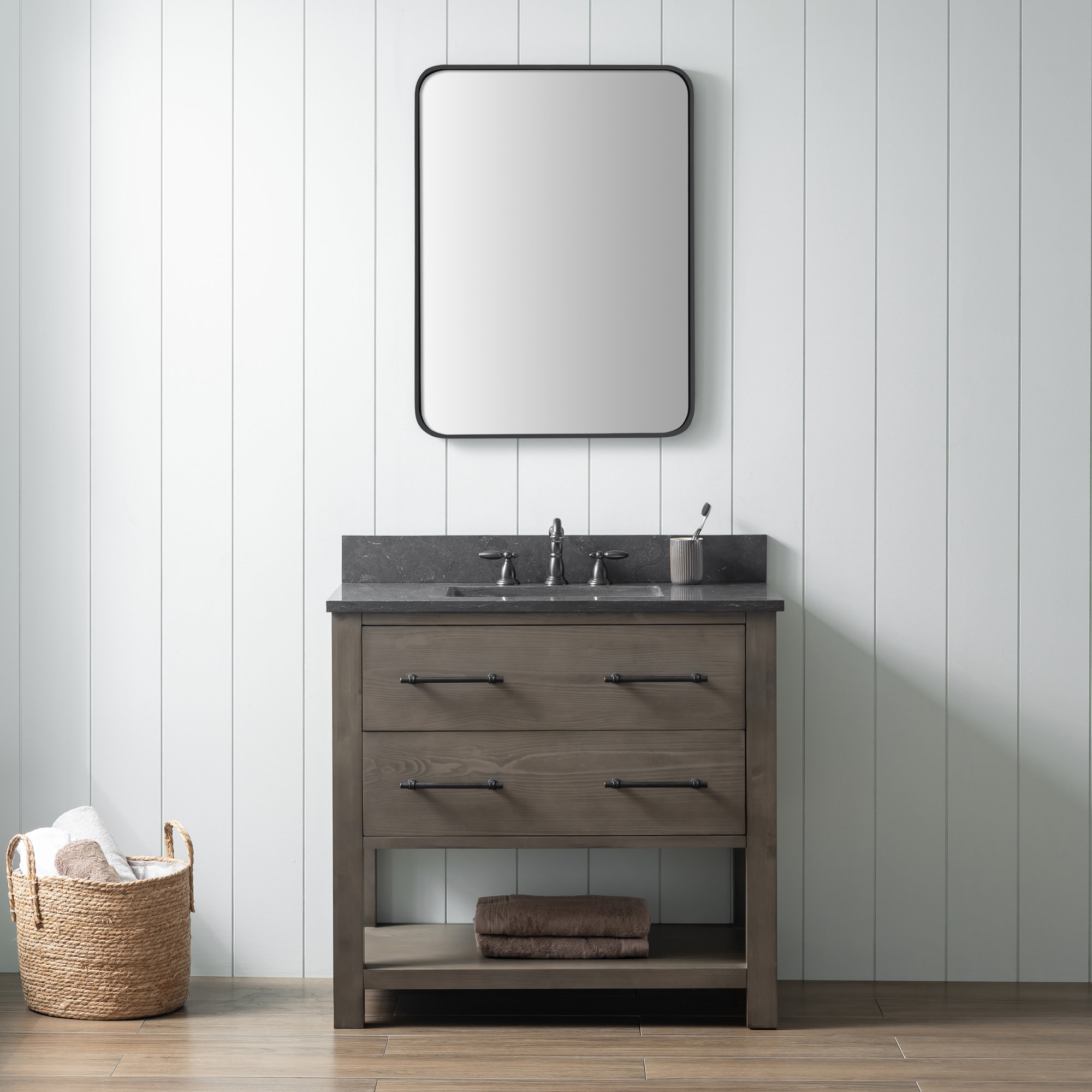 Keri 36" Single Bathroom Vanity Set, Smoke Gray/Matte Black