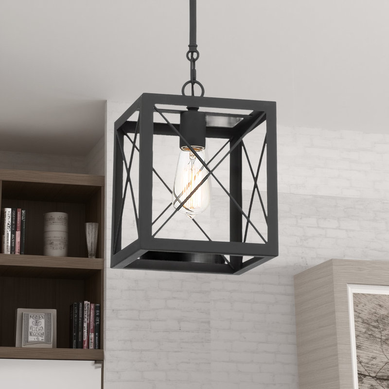 1 - Light Kitchen Island Lantern Square/Rectangle Pendant, Aged Zinc