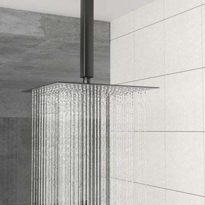 Carré de 10 pouces, noir mat, double pomme de douche, fixation au plafond, système - valve d'échaudage, réglable à 360 °, système de pluie, système de tête de douche à main carré avec fonction, jet de pluie et pour