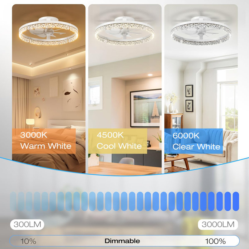 Ventilateurs de plafond 20 pouces avec lumières et télécommande, Blanc
