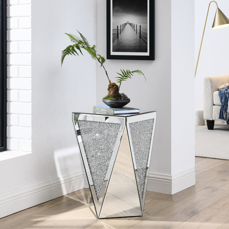 Bureau carré argenté à miroir, pieds stables, idéal pour la chambre, 35,9 x 35,9 x 58,3 cm, fini laqué, pour le salon.