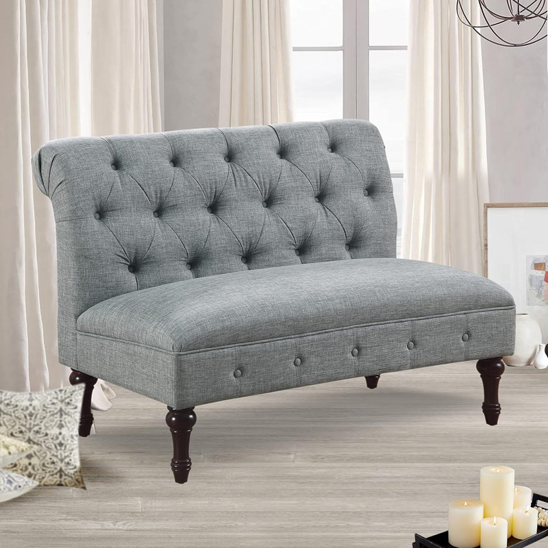 Upholstered Tufted Fine Polyester Chair Loveseat Sofa Bench with Armless Design Easy Assembly for Living Room Bedroom, Gray