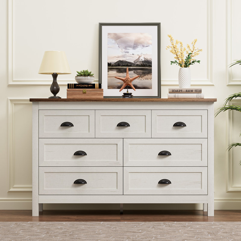 7&8 Dresser For Bedroom, Modern White Dresser With  Drawers, Wide Chest Of Drawers With Metal Handles White