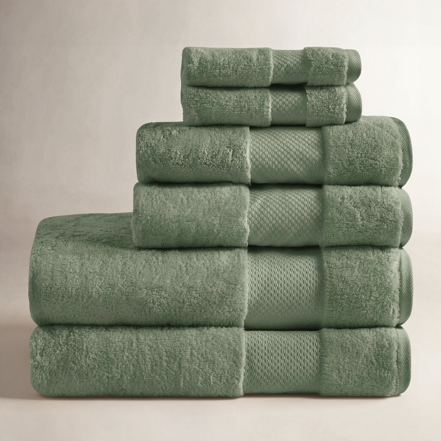 Turkish Cotton Quick-Dry Towel Set, Green, 6 Piece Towel Set