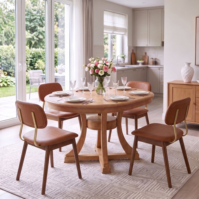 Ensemble de table de salle à manger extensible 5 pièces pour 4, table de cuisine ovale de 47 à 59 pouces avec 4 chaises de salle à manger rembourrées beiges, dossiers courbés, ensemble de mobilier de salle à manger moderne