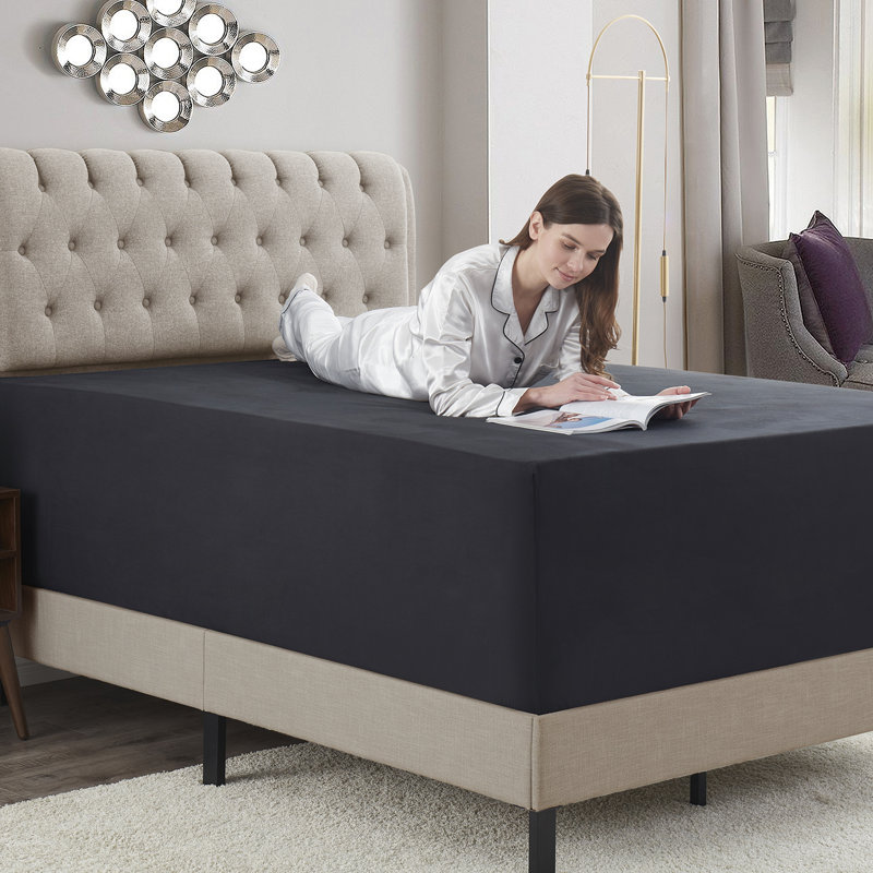 Drap-housse uni Empyrean Bedding, Noir, Drap-housse pour lit simple TG