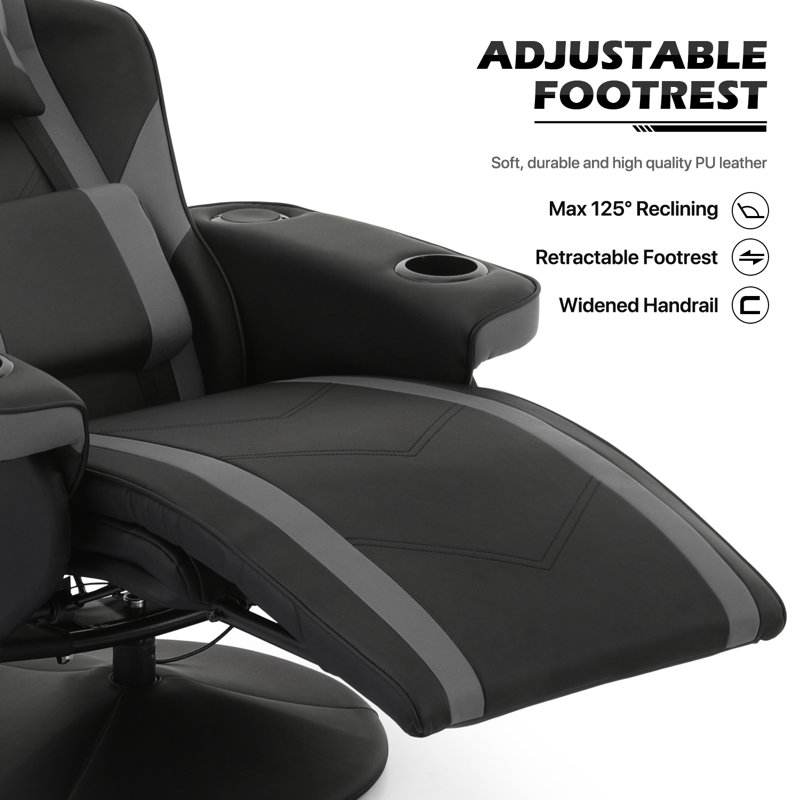 Gray Faux Leather Recliner Gaming Chair with Bluetooth Speakers