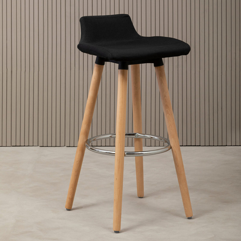 Kai Upholstered Bar Stool with Solid Wood Frame, Black
