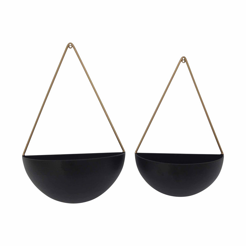 Modern Metal Half Moon Wall Indoor Hanging Planters for Patio Decor - Outdoor Flower Pots for Living Room or Home Wall Display - Set of 2, 18", 16"