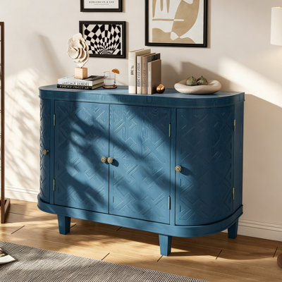 Oval Storage Cabinet, 4 Door Buffet Sideboard With Fluted Accent Design For Stylish Storage Solutions
