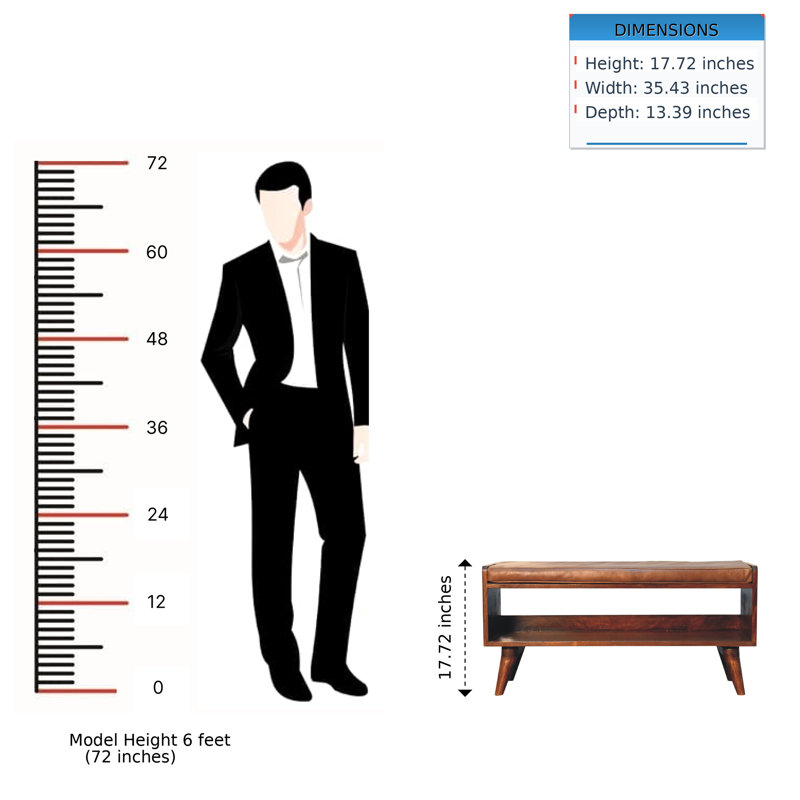 Solid Wood Chestnut Bench with Leather Seat Pad