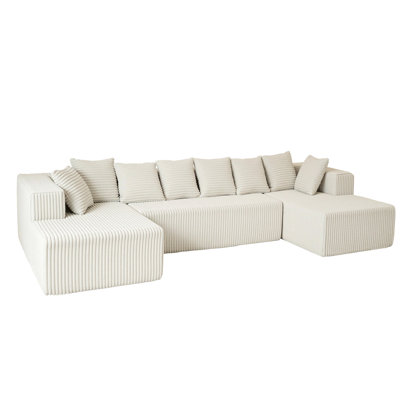 Canapé modulaire de luxe en velours côtelé de 130 po avec méridienne double et mousse à mémoire de forme