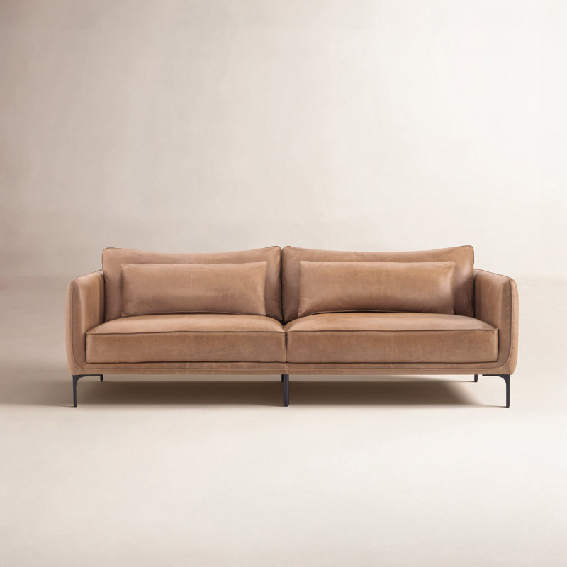 Canapé en cuir véritable 84 po Rae, Cuir véritable brun de Marseille
