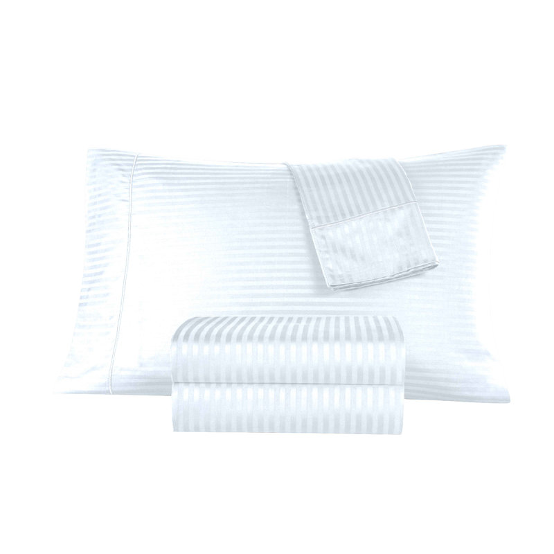 Bibb Home 1000 Thread Count Stripe Sheet Set - 100% Egyptian Cotton, King, White