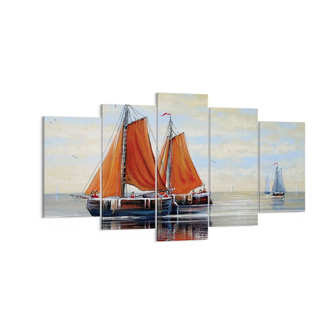 5-tlg. Leinwandbilder-Set Sailing Ships Oil Orange