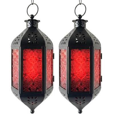 Hanging Moroccan Decorative Candle Lantern Holder with Chain for Outdoor Patio or Porch