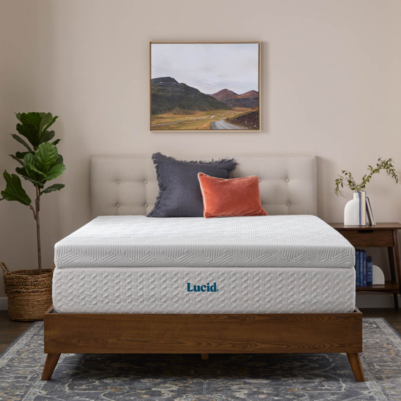 Lucid 4" Bamboo Charcoal and Gel Memory Foam Mattress Topper with cover - King, King, 4 inch