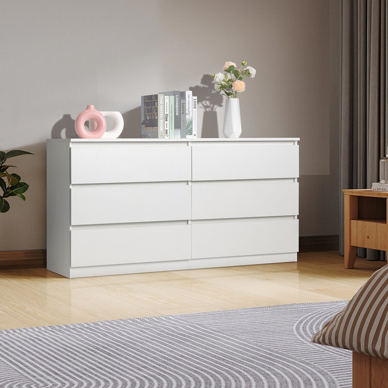 Commode double 6 tiroirs pour chambre à coucher, Blanc