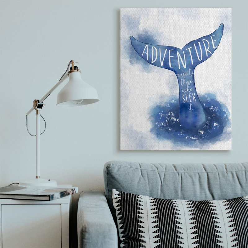 «Adventure Awaits Expression Whale Tale Ocean Animal Inspiration» par Ziwei Li - impression, H 48 po x l 36 po, Toile tendue