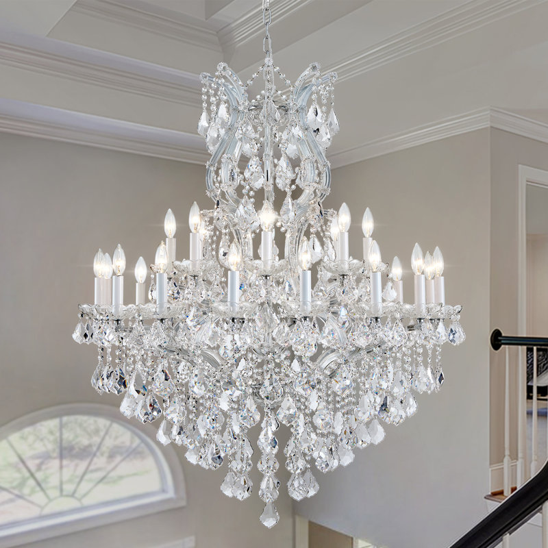 Lustre gradué en cristal 24 lumières Humnah, H 46 po x l 35,4 po x P 35,4 po, Argent