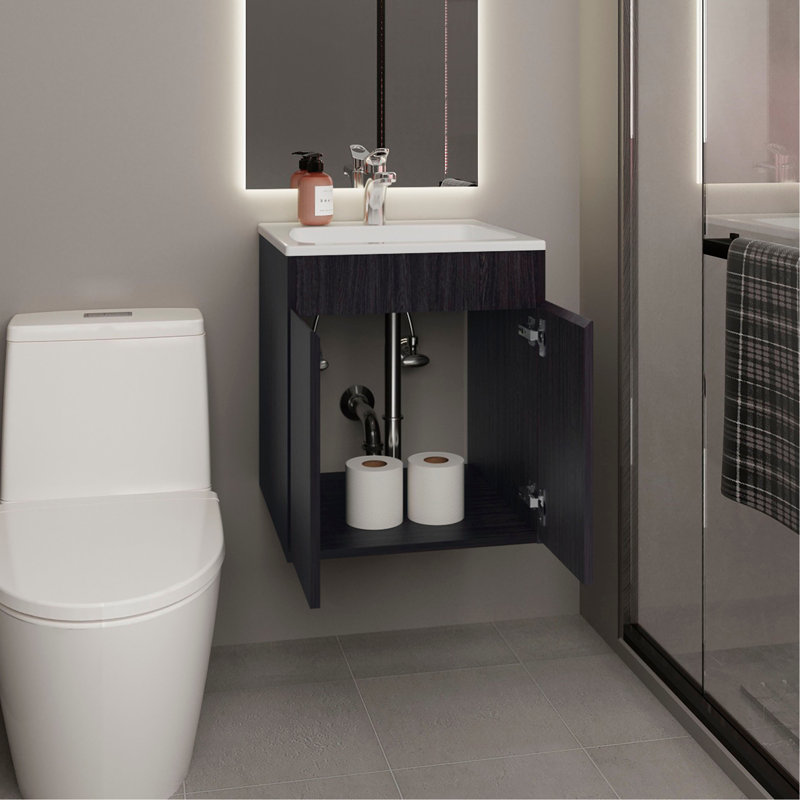 Meuble-lavabo 2 portes - Salle de bain (SANS ROBINET INCLUS), Black, Black