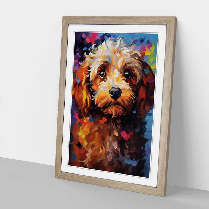Cockapoo Abstract - Single Picture Frame Print on Wood, Oak Framed, 34cm H x 25cm W x 2cm D