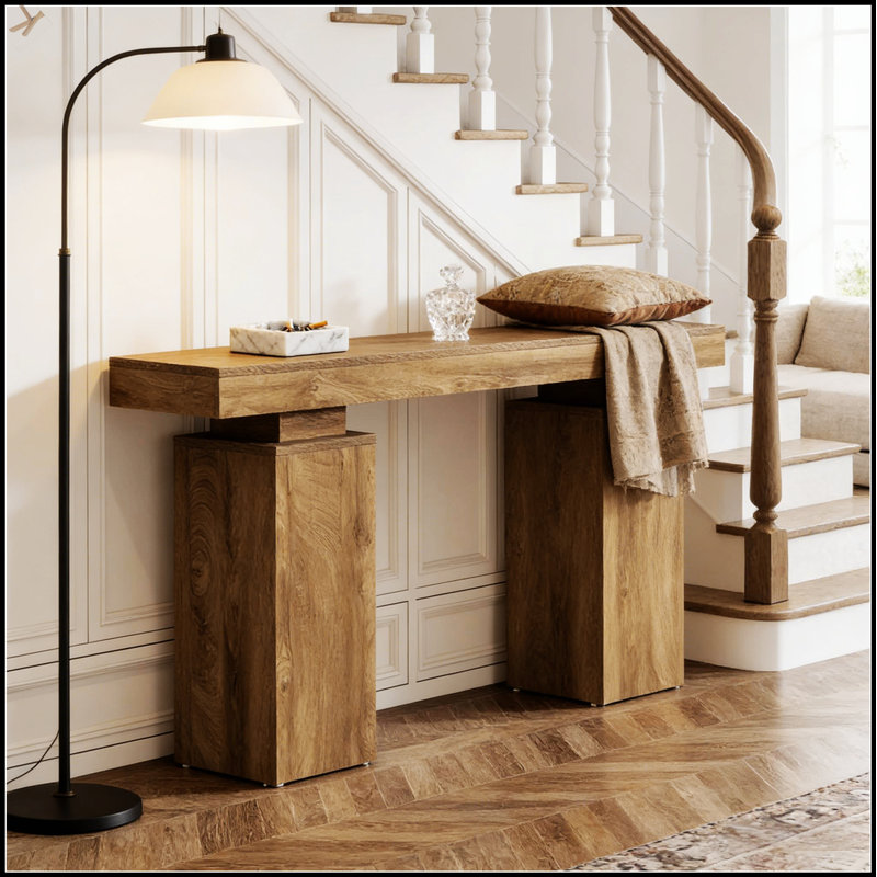 Rustic Farmhouse Console Table With Storage, Perfect For Entryways And Foyer Decor, Combining Modern And Country Styles.