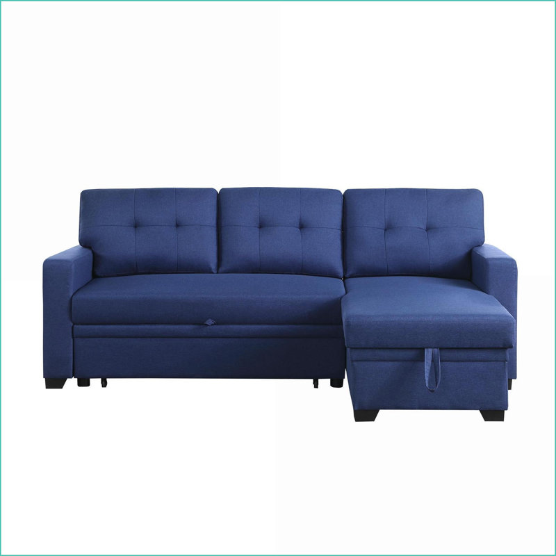 Canapé modulaire avec lit simple escamotable et amp; Chaise avec rangement - Lin bleu marine | Petits espaces / invités de nuit