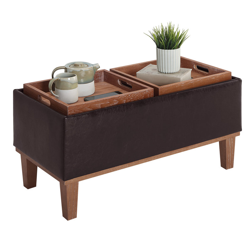 Amelianna 34.5'' Wide Rectangle Storage Ottoman with Stool and Reversible Tray