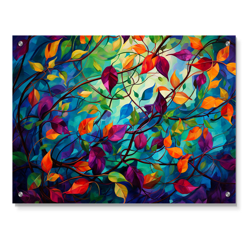 Multicolor Vibrant Vines I - Abstract Botanicals, art mural acrylique, H 30 po x l 40 po