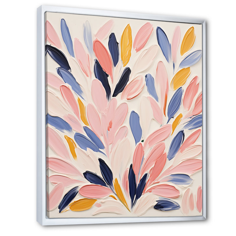Rose et bleu fond de corail floral - art mural corail, Cadre flottant blanc, H 32 po x l 16 po