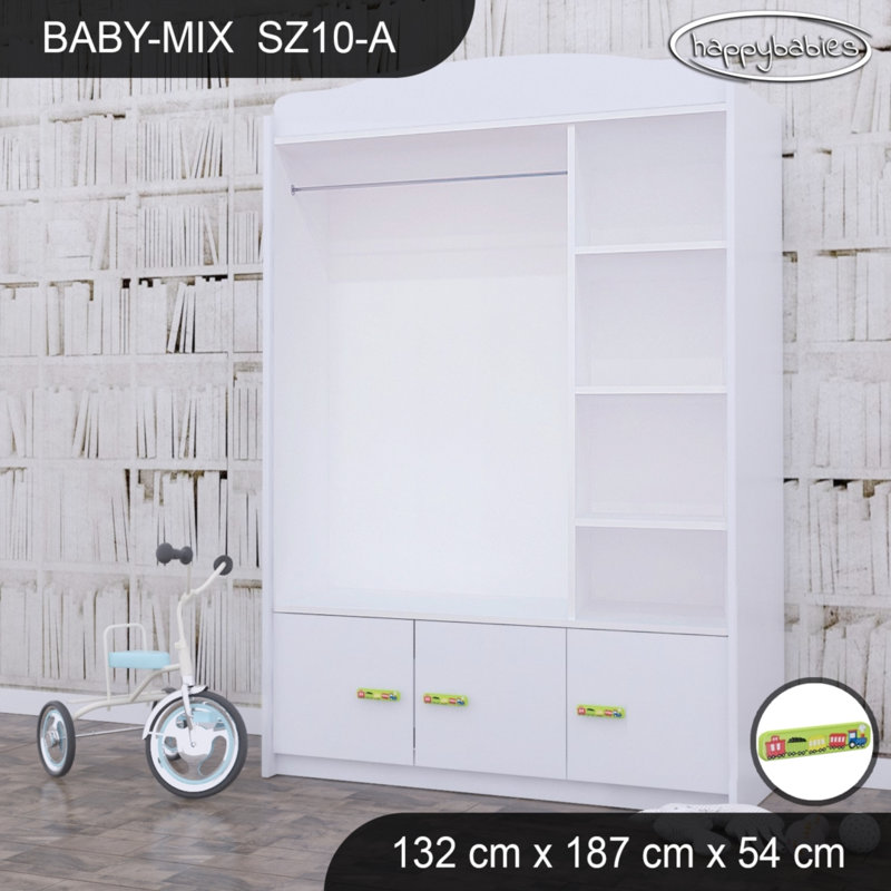 Baby 3 Door Wardrobe, Green/White
