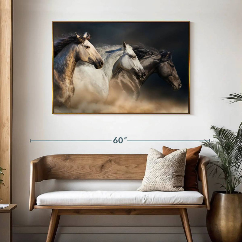 Chevaux magnifiques, 46 po x 31 po, Cadre flottant doré