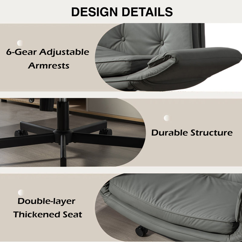 Criss Cross Chair With Adjustable Armrests & Wheels & Headrest, Lounge Vanity Desk Chair With Wide Seat For Cross-Legged Sitting, Swivel Task Office Chairs For Home, Makeup, Gaming, Office