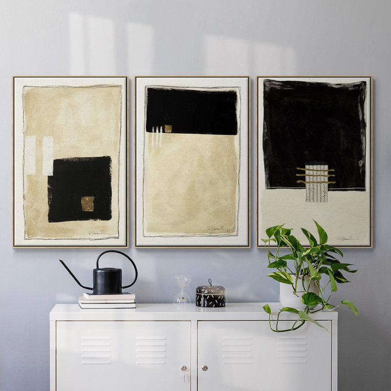 Ensemble de 3 pièces debout encadré sur toile IV, Bois naturel, H 27 po x l 54 po