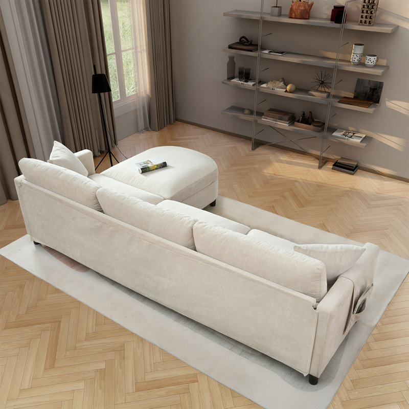 Canapé modulaire avec 1 repose-pieds, coussin de siège et de dossier amovible, canapé de salon, Beige Polyester