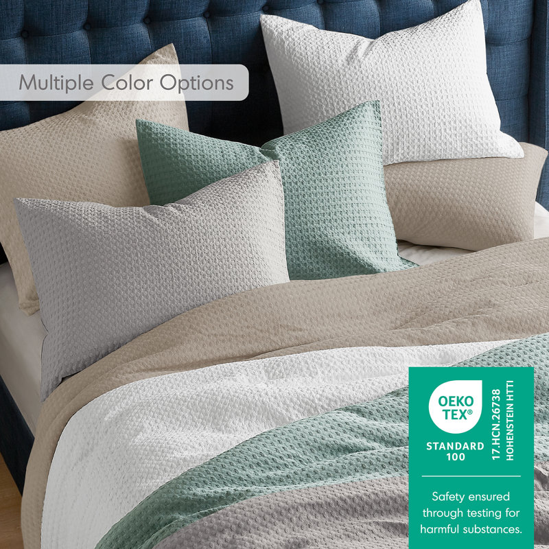 Ensemble d'édredon douillet texturé Mina Waffle Weave, Édredon simple / simple TG + 1 taie décorative s, Vert sauge
