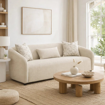 Tiena Sofa, 3 Accent Throw Pillows, Modern Warm Linen, 84 Inch