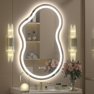 Aevar UL Certified Front & Back Lighted Anti-Fog Tempered Glass Irregular Bathroom/Vanity Mirror with 3-Year Warranty