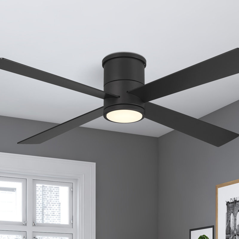 Falco 54" Led Flush Mount Ceiling Fan, Black, Black