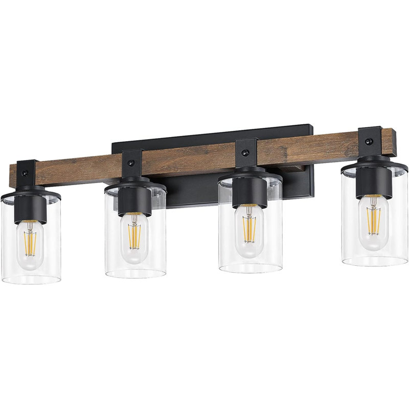 Livi Wooden Bathroom Vanity Light with Clear Glass Shade, 4