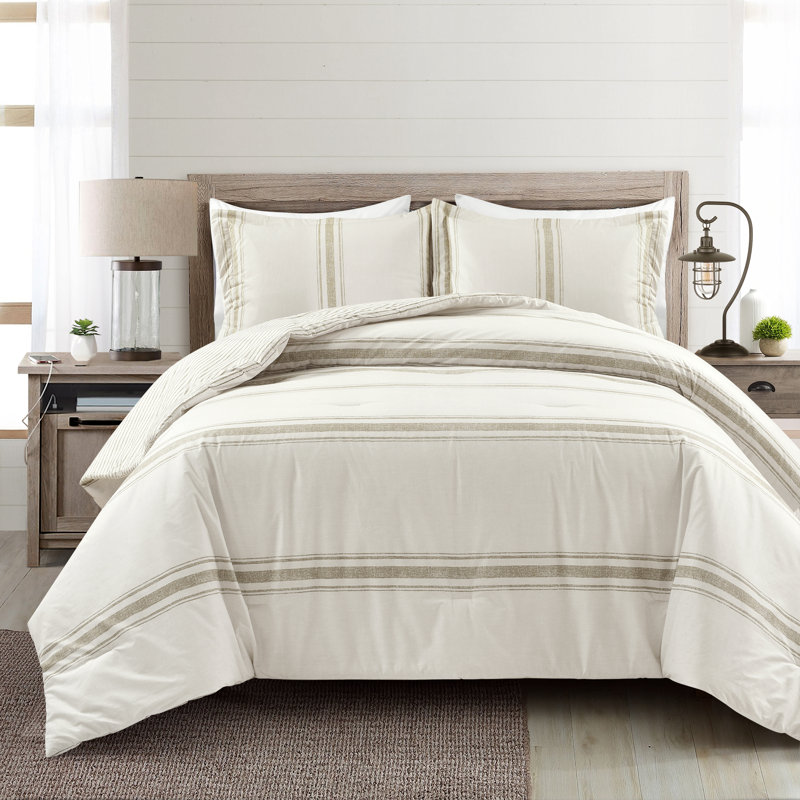 Farmhouse Stripe King Cotton Comforter and Sham Set in Neutral