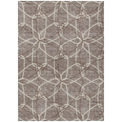 Tapis intérieur / extérieur lavable taupe et ivoire 5 pi x 8 pi