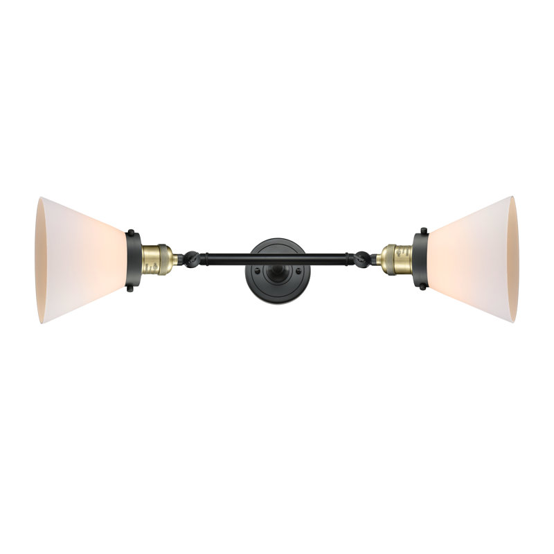 Cone 2 Light Bath Vanity Light, 6 Watt Vinage LED Bulb, Black Antique Brass, Matte White Cased