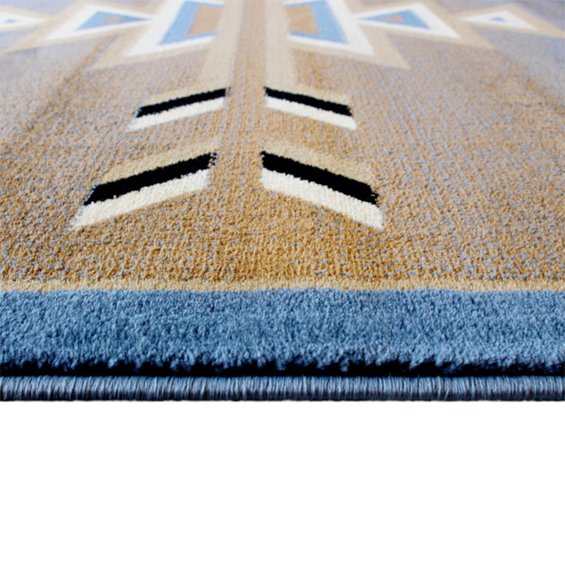 Southwestern Blue and Brown Geometric 6' x 9' Area Rug