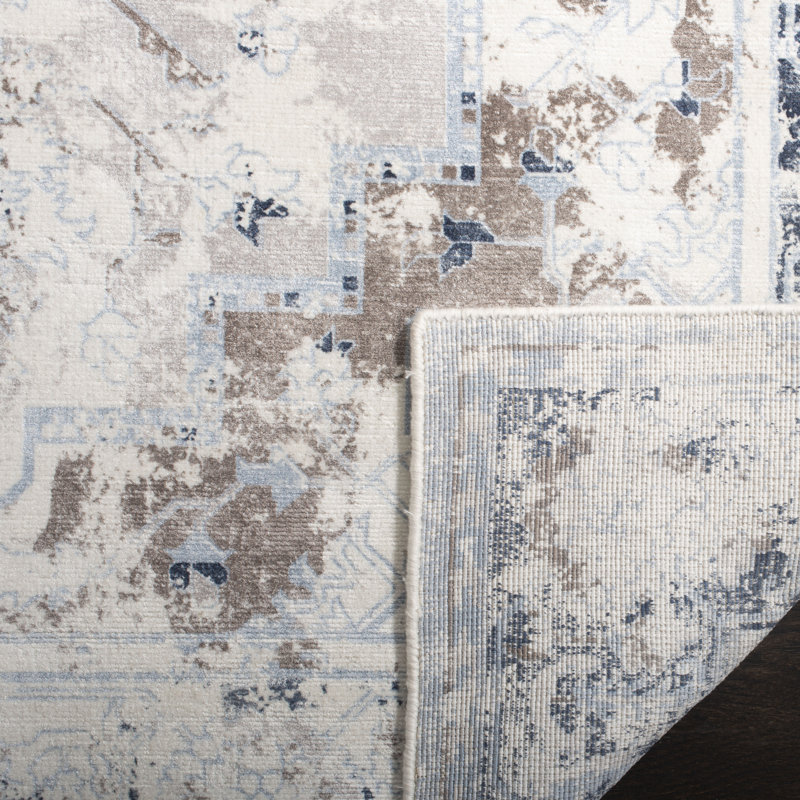 Tapis bleu / gris en viscose / coton tissé à la main Deantown, Rectangle 8 pi x 10 pi