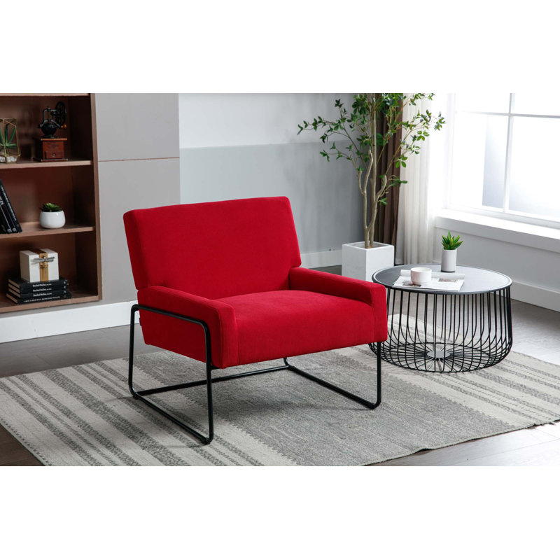 Fauteuil moderne incliné avec structure en métal, Velours rouge