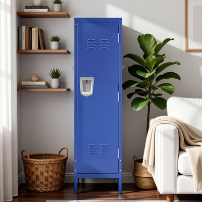 55"H Classic Industrial Closet Wardrobe with Single Ventilated Door, Adjustable Shelf, Built-in Hooks and Lockable Hasp for Bedroom, Blue