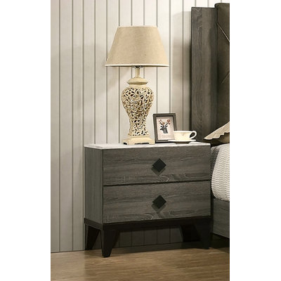 Table de chevet en bois deux tons avec 2 tiroirs, gris métallisé